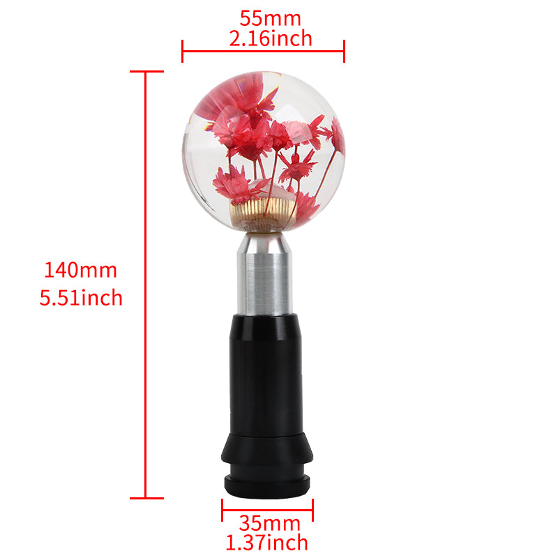 Brand New Universal Round Ball Crystal Clear Red Flowers Automatic Gear Shift Knob Shifter