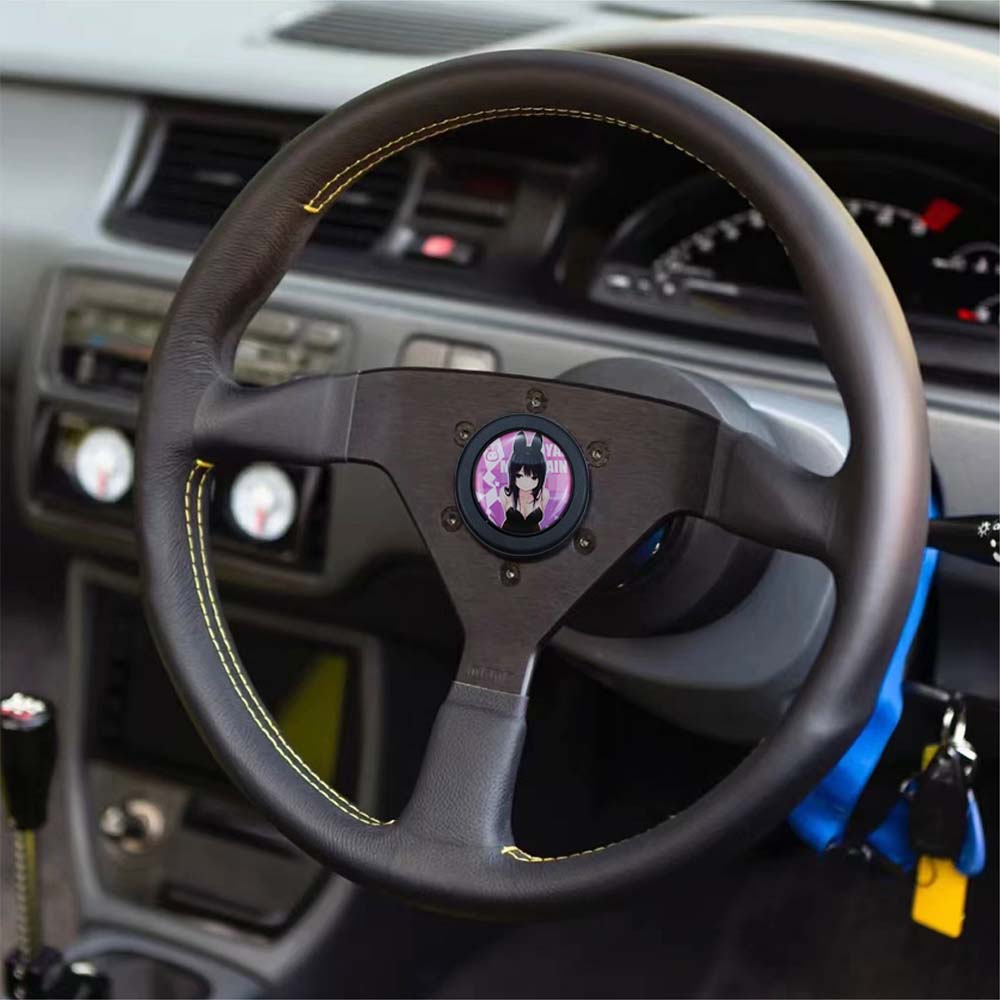 Brand New Universal Anime Hentai Car Horn Button Black Steering Wheel Center Cap