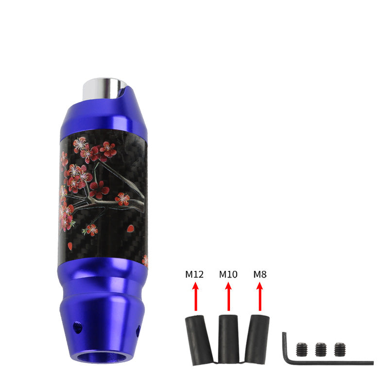 Brand New Universal Sakura Flowers Real Carbon Fiber Blue Aluminum Automatic Transmission Racing Gear Shift Knob