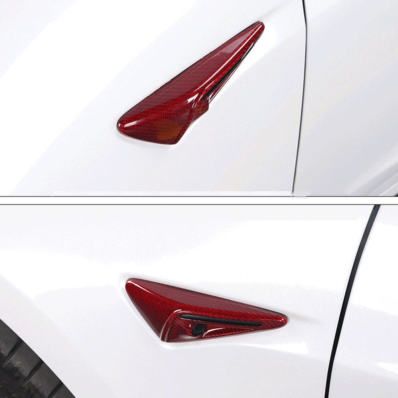 Brand New Tesla Model 3 / Model Y Real Carbon Fiber Red Side Fender Camera Vent Cover Full Trim