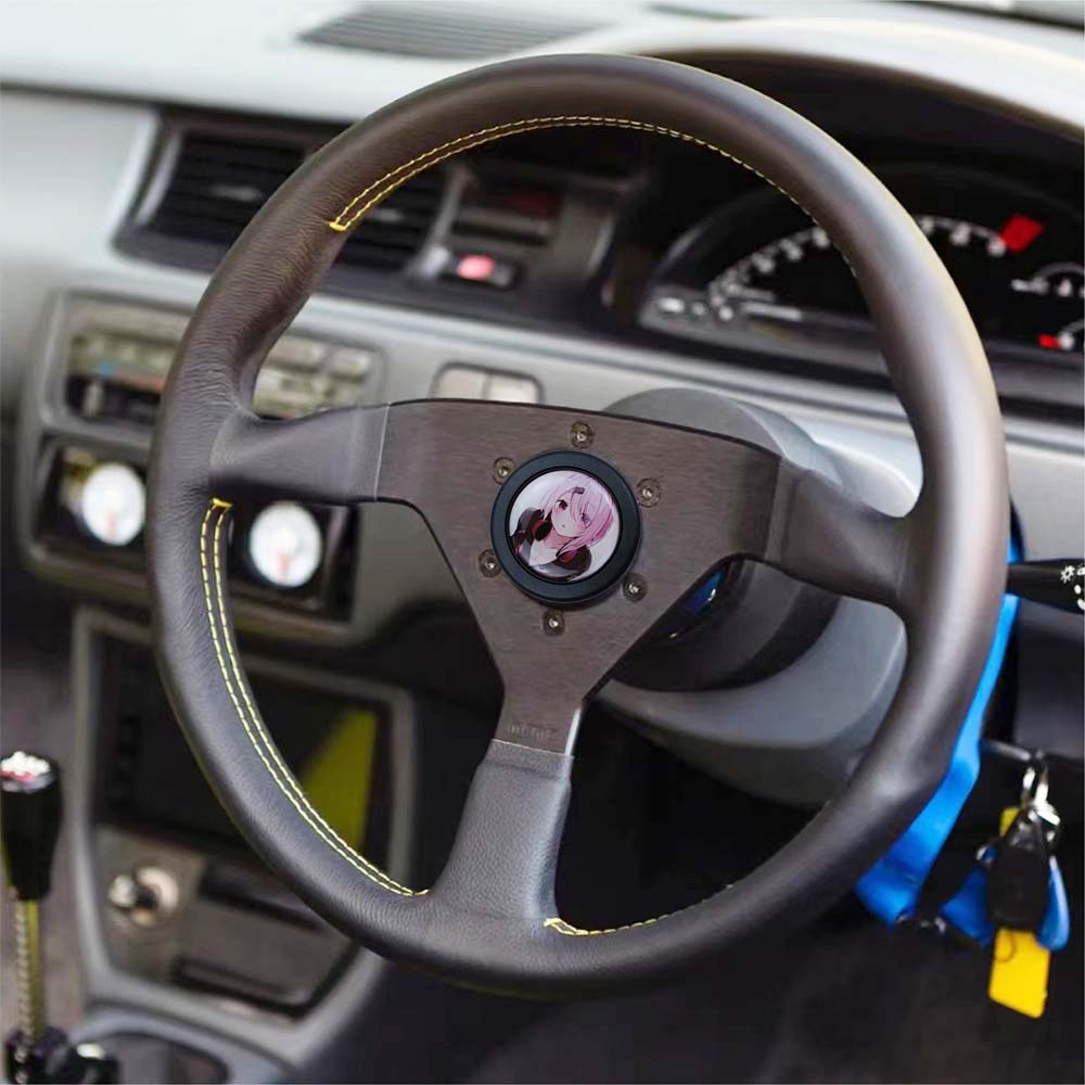 JDM Anime Car Modified Steering Wheel Horn Switch Button Center Cap Anime  Culture Car Interior Parts For Universal