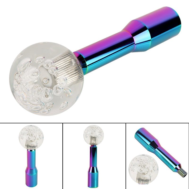 BRAND NEW UNIVERSAL V2 CRYSTAL BUBBLE CLEAR ROUND BALL SHIFT KNOB MANUAL CAR RACING GEAR M8 M10 M12 & Neo Chrome Shifter Extender Extension