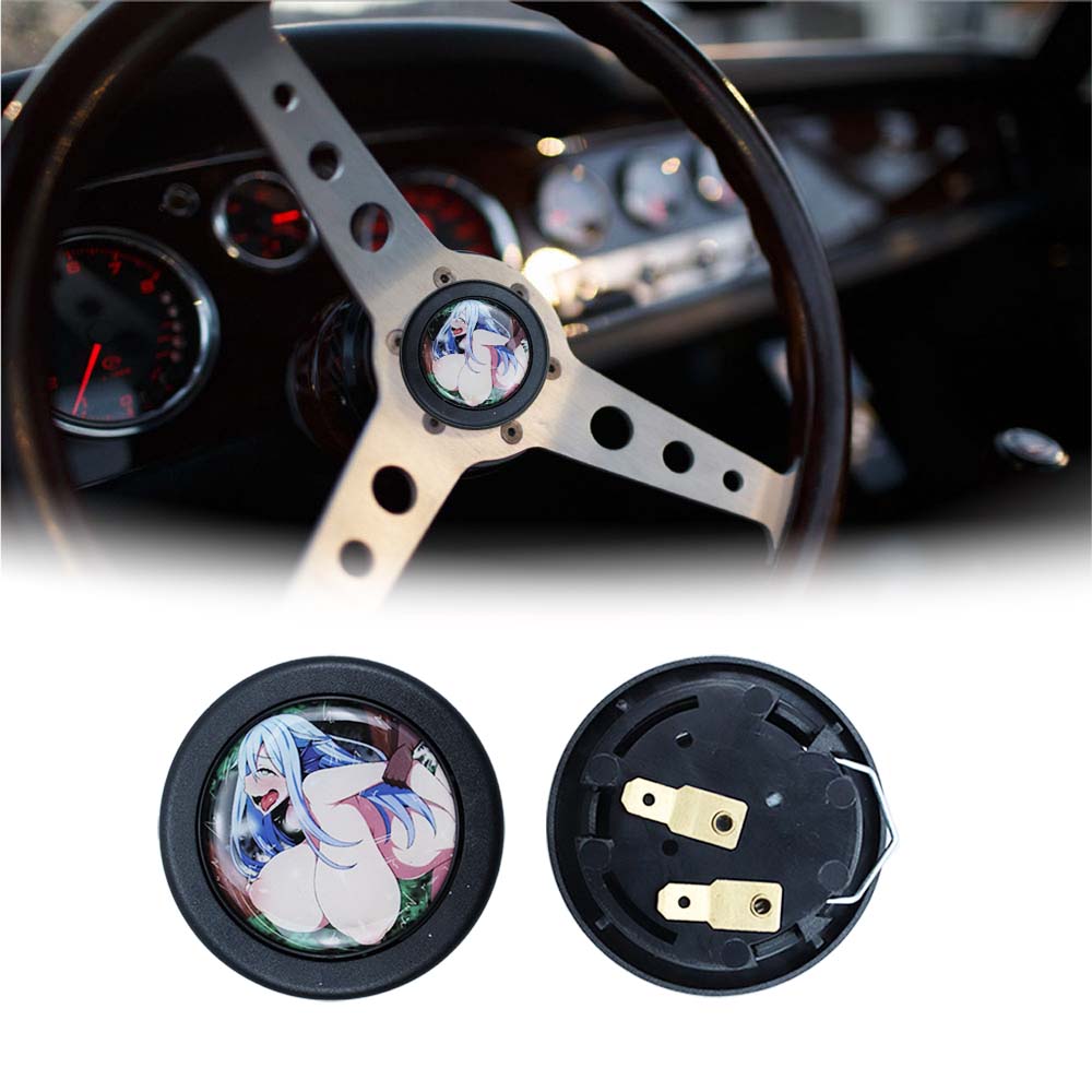 Brand New Universal Anime Hentai Car Horn Button Black Steering Wheel Center Cap