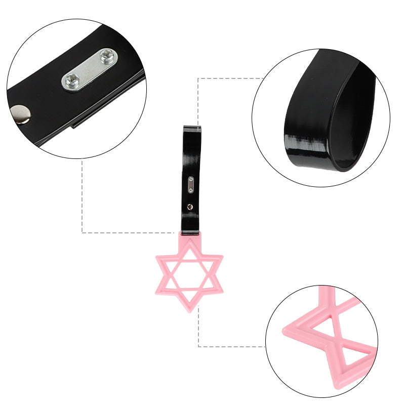 Brand New Hexagram Shaped Pink JDM TSURIKAWA Subway Bus Black Handle Strap Charm Drift