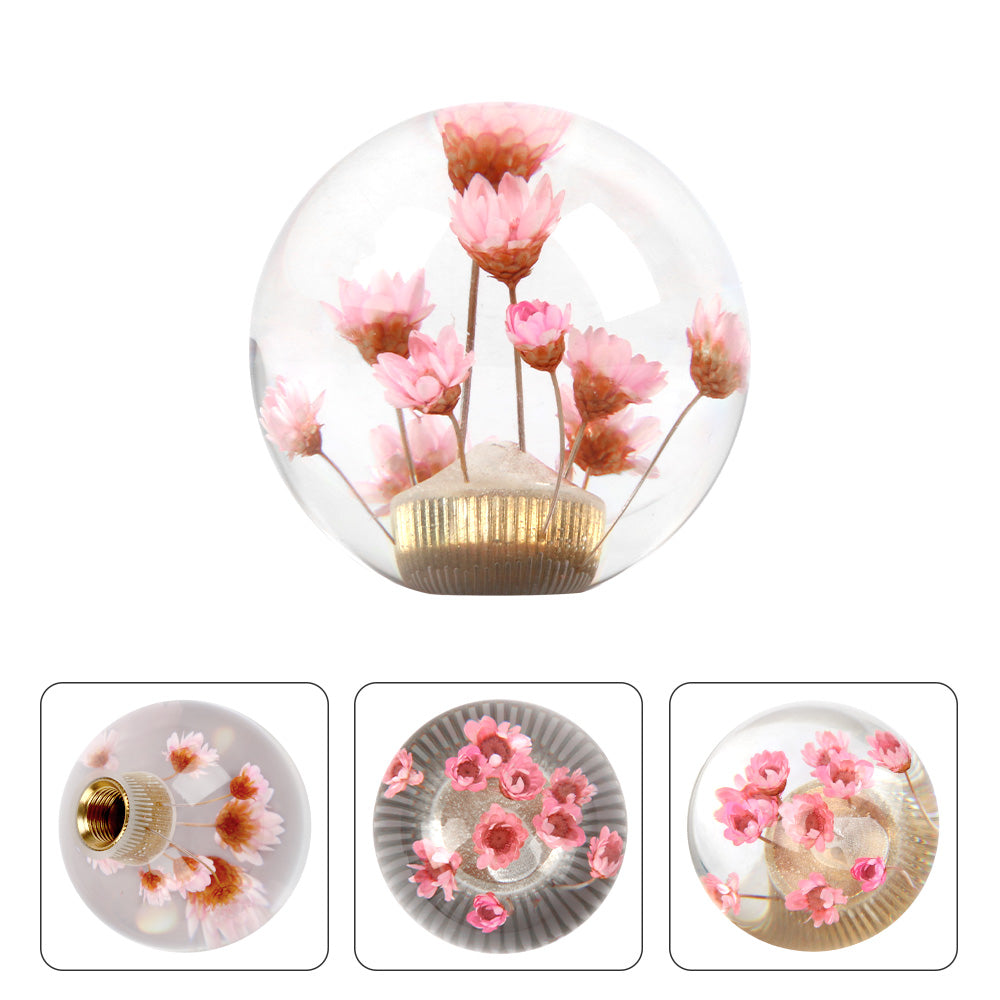 Brand New Universal Round Ball Crystal Clear Pink Flowers Manual Gear Shift Knob Shifter M8 M10 M12