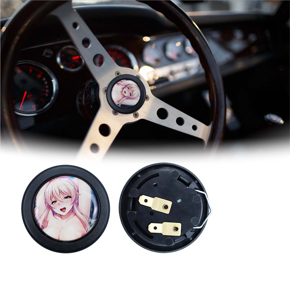 Brand New Universal Anime Hentai Car Horn Button Black Steering Wheel Center Cap