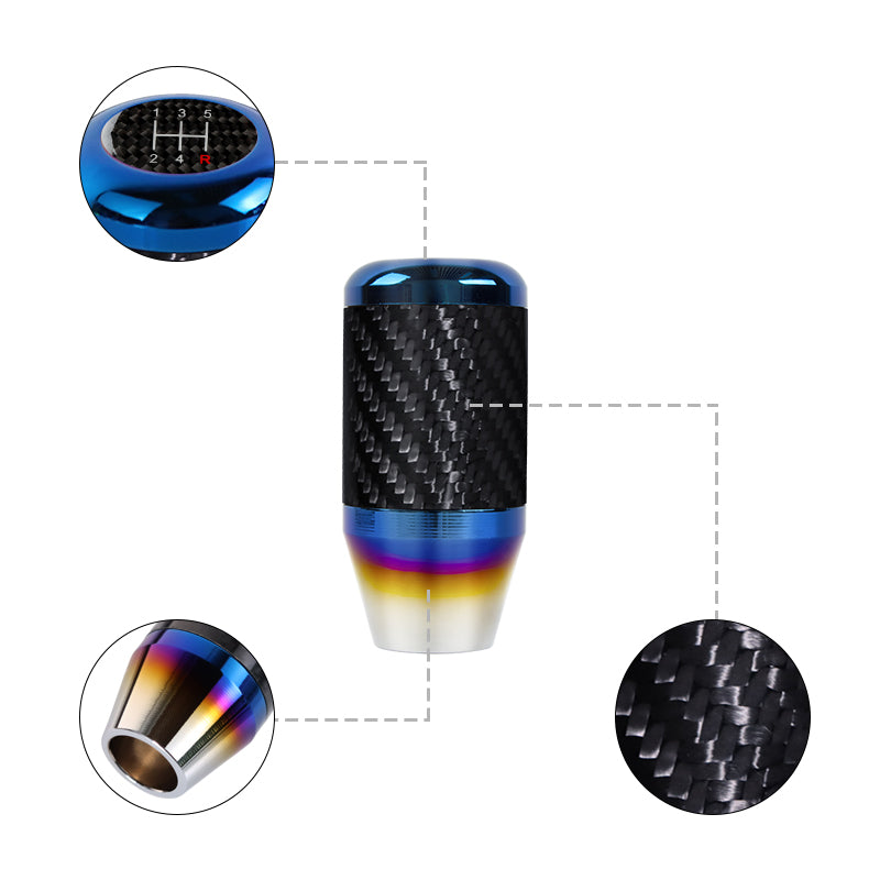 Brand New Universal 5 Speed Car Gear Manuel Stick Real Carbon Fiber / Burnt Blue Shift Knob M8 M10 M12