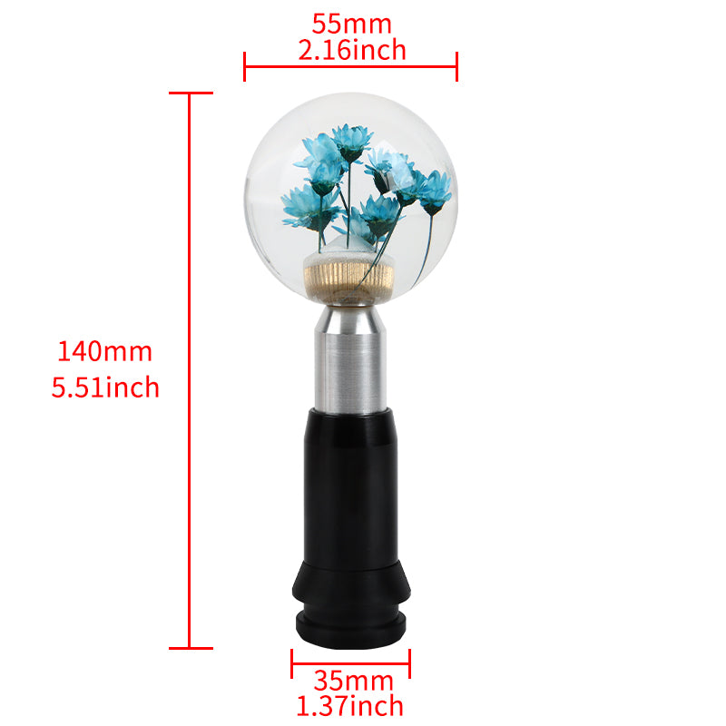 Brand New Universal Round Ball Crystal Clear Teal Flowers Automatic Gear Shift Knob Shifter