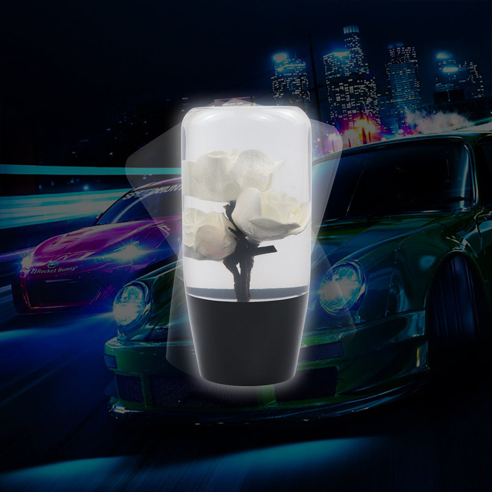 Brand New 1PCS Universal 10CM JDM Clear White Real Flowers Manual Car Black Base Racing Stick Shift Knob M8 M10 M12