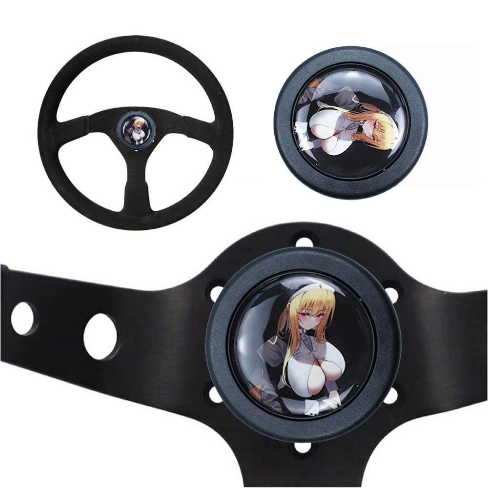 Brand New Universal Anime Hentai Car Horn Button Black Steering Wheel Center Cap