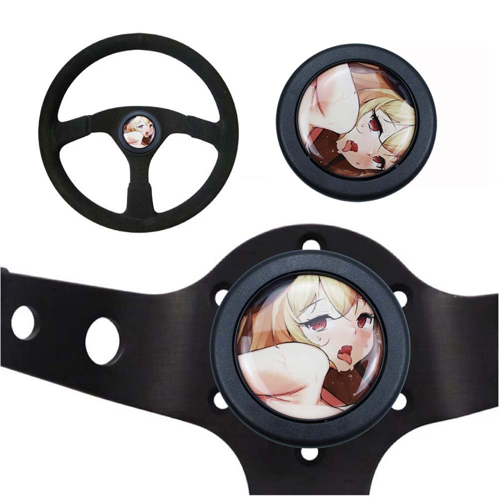 Brand New Universal Anime Hentai Car Horn Button Black Steering Wheel Center Cap