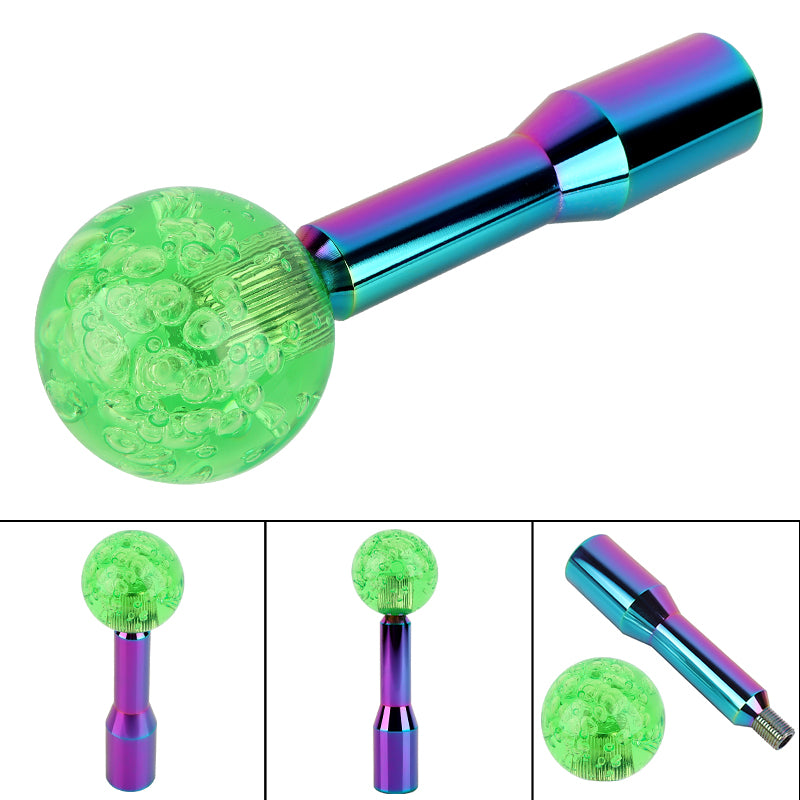 BRAND NEW UNIVERSAL V2 CRYSTAL BUBBLE GREEN ROUND BALL SHIFT KNOB MANUAL CAR RACING GEAR M8 M10 M12 & Neo Chrome Shifter Extender Extension