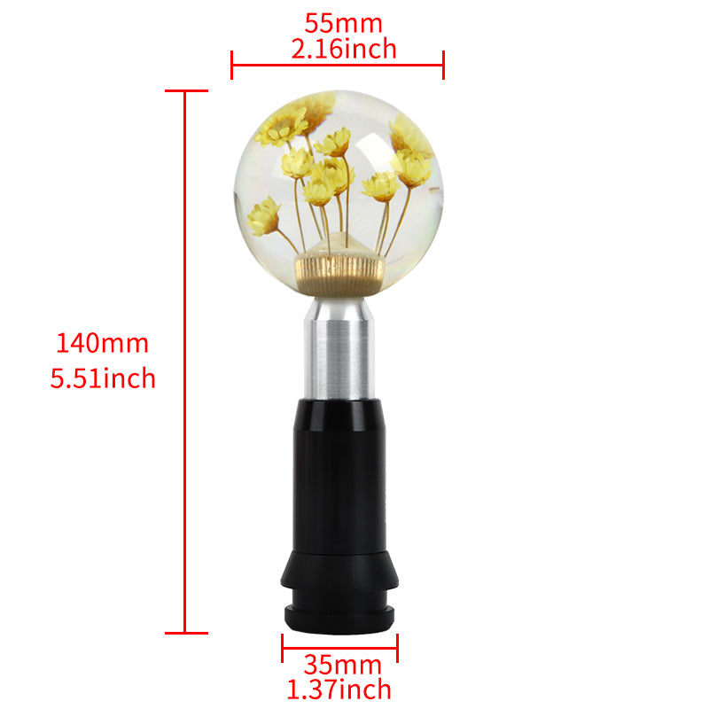 Brand New Universal Round Ball Crystal Clear Yellow Flowers Automatic Gear Shift Knob Shifter