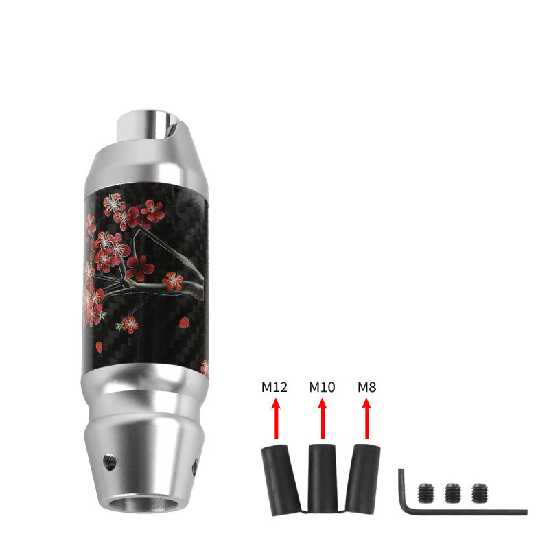 Brand New Universal Sakura Flowers Real Carbon Fiber Silver Aluminum Automatic Transmission Racing Gear Shift Knob