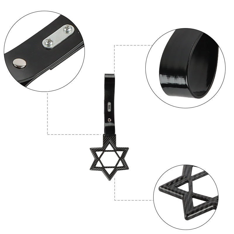 Brand New Hexagram Shaped Carbon Fiber JDM TSURIKAWA Subway Bus Black Handle Strap Charm Drift