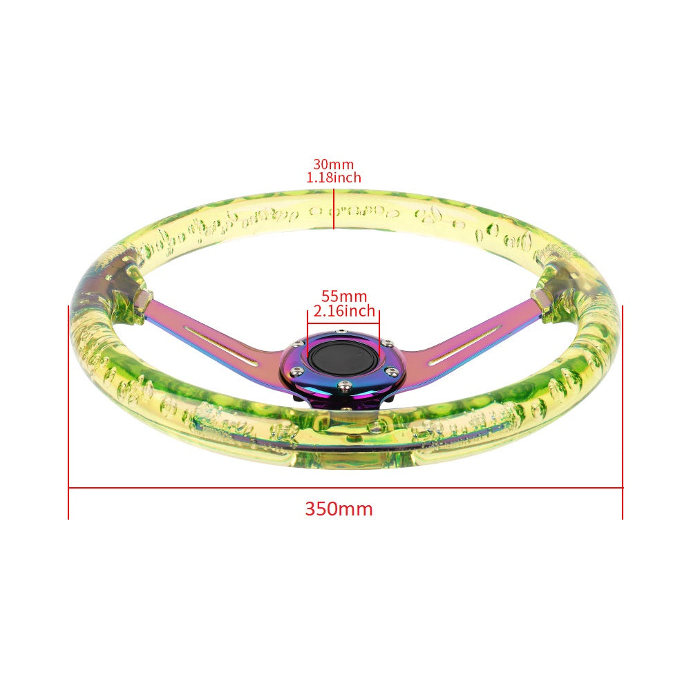 Brand New Universal JDM 6-Hole 350mm Deep Dish Vip Yellow Crystal Bubble Neo Spoke STEERING WHEEL