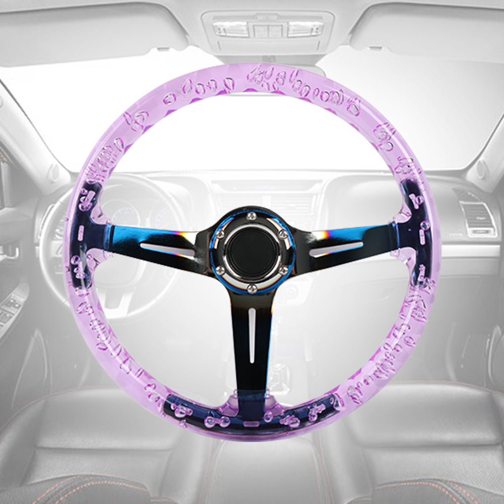 Brand New Universal 6-Hole 350mm Deep Dish Vip Purple Crystal Bubble Burnt Blue Spoke Steering Wheel