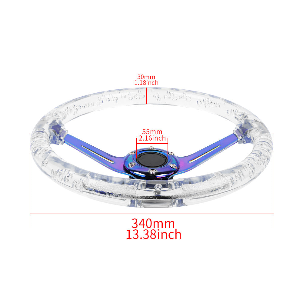 Brand New Universal 6-Hole 350mm Deep Dish Vip Clear Crystal Bubble Neo Spoke Steering Wheel