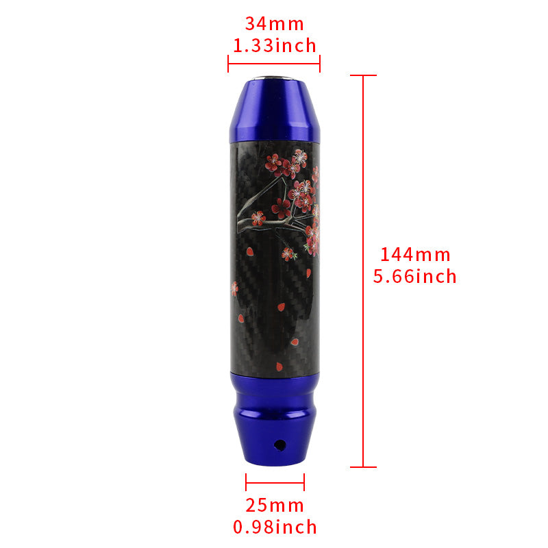 Brand New Sakura Flowers Universal Real Carbon Fiber Blue Aluminum Automatic Transmission Racing Gear Shift Knob