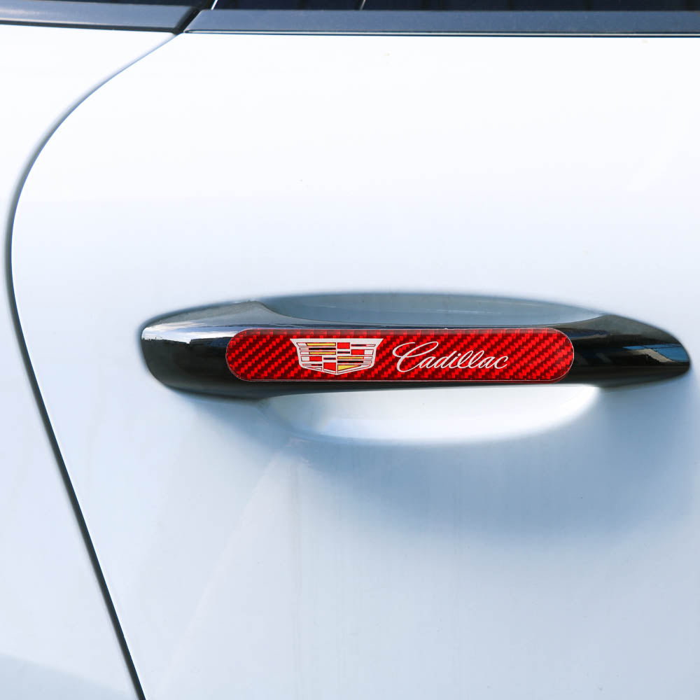 Brand New 2PCS Cadillac Real Carbon Fiber Red Car Trunk Side Fenders Door Badge Scratch Guard Sticker