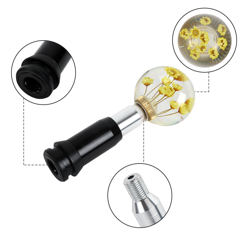 Brand New Universal Round Ball Crystal Clear Yellow Flowers Automatic Gear Shift Knob Shifter