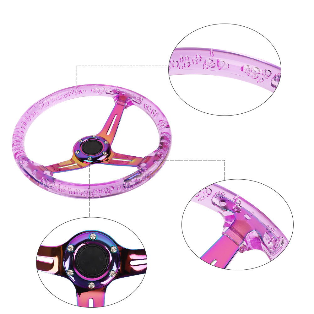 Brand New Universal 6-Hole 350mm Deep Dish Vip Purple Crystal Bubble Neo Spoke Steering Wheel