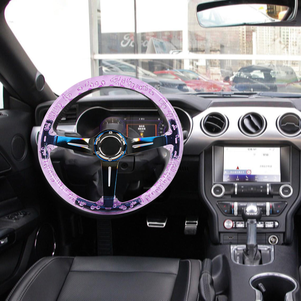 Brand New Universal 6-Hole 350mm Deep Dish Vip Purple Crystal Bubble Burnt Blue Spoke Steering Wheel