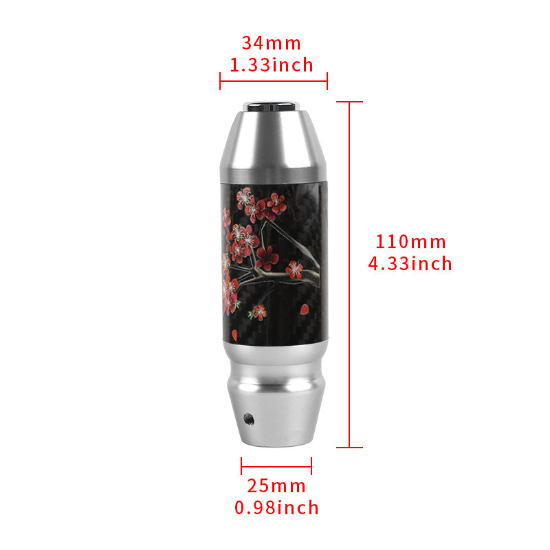 Brand New Universal Sakura Flowers Real Carbon Fiber Silver Aluminum Automatic Transmission Racing Gear Shift Knob