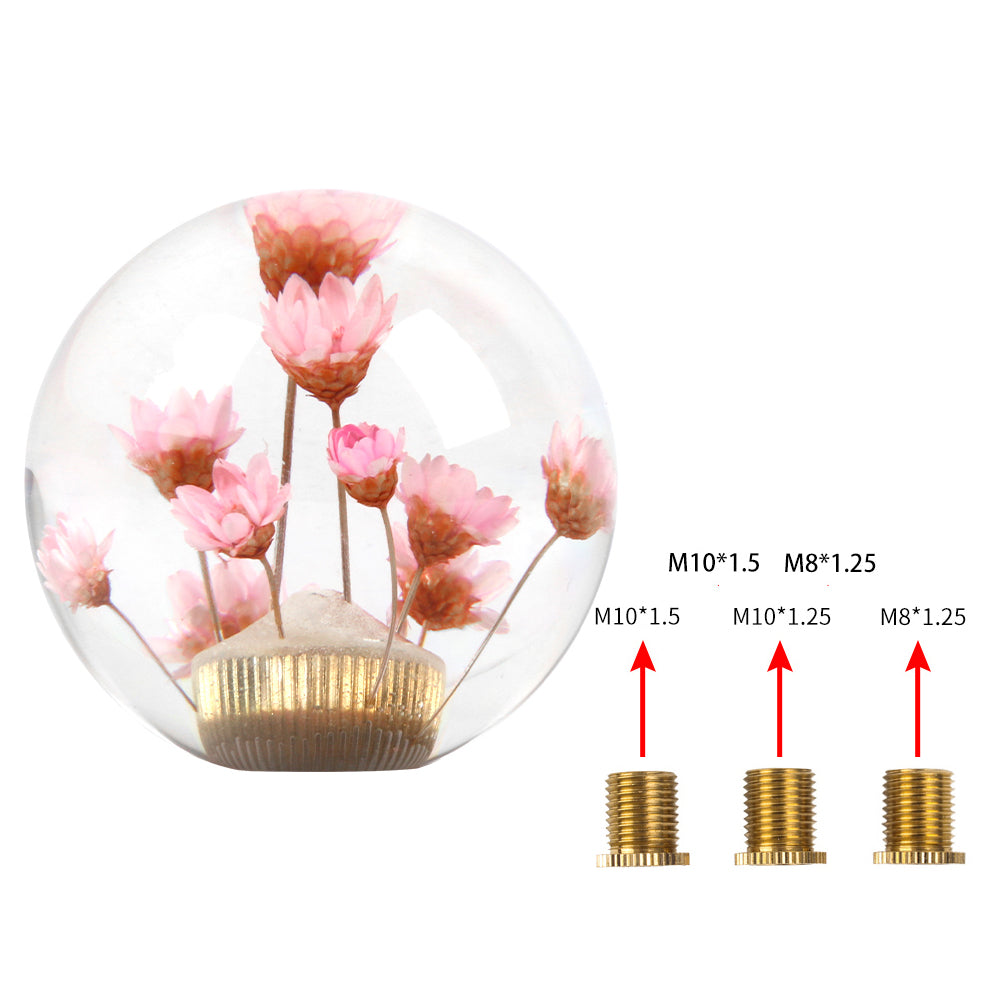 Brand New Universal Round Ball Crystal Clear Pink Flowers Manual Gear Shift Knob Shifter M8 M10 M12