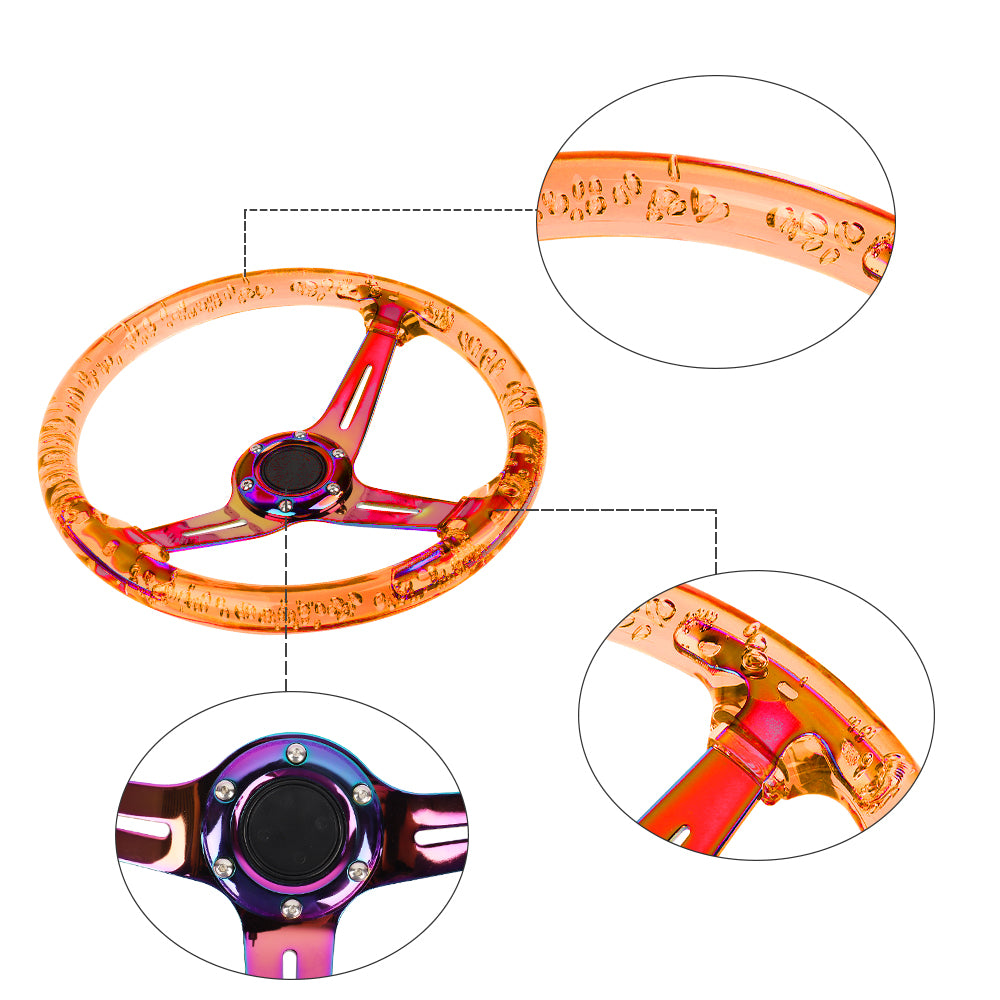 Brand New Universal 6-Hole 350mm Deep Dish Vip Orange Crystal Bubble Neo Spoke Steering Wheel