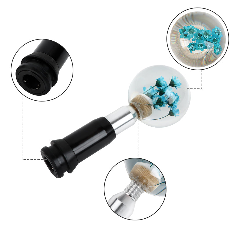 Brand New Universal Round Ball Crystal Clear Teal Flowers Automatic Gear Shift Knob Shifter