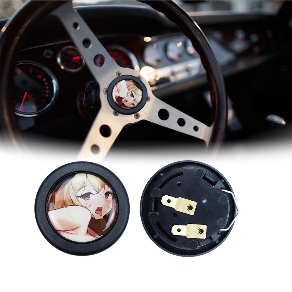 Brand New Universal Anime Hentai Car Horn Button Black Steering Wheel Center Cap