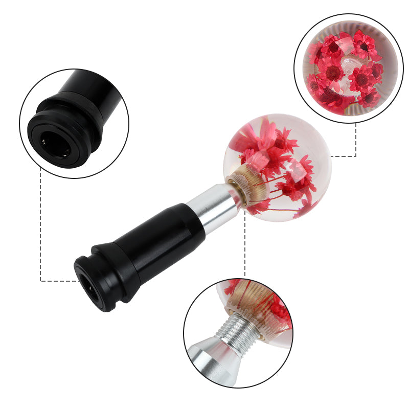 Brand New Universal Round Ball Crystal Clear Red Flowers Automatic Gear Shift Knob Shifter