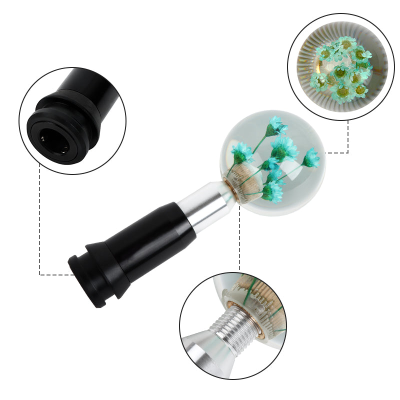 Brand New Universal Round Ball Crystal Clear Green Flowers Automatic Gear Shift Knob Shifter