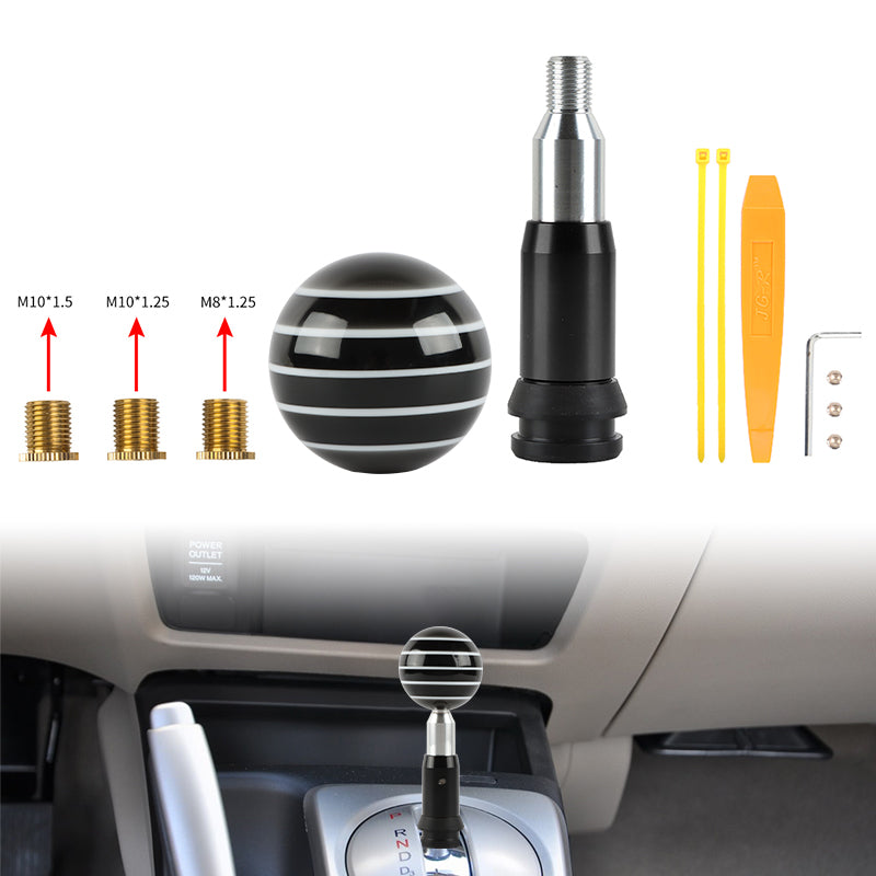 Brand New Jdm Universal Glossy Black W/White Stripes Round Ball Automatic Shift Knob Shifter