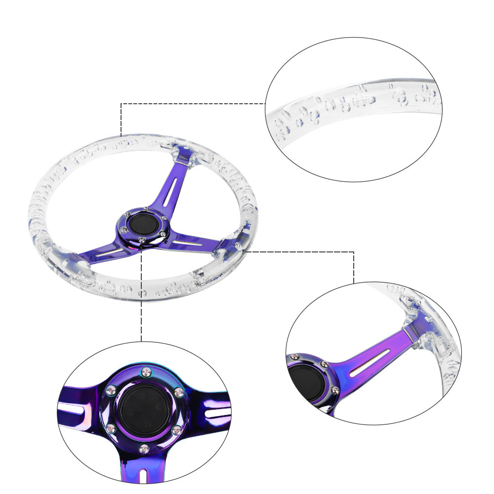 Brand New Universal 6-Hole 350mm Deep Dish Vip Clear Crystal Bubble Neo Spoke Steering Wheel