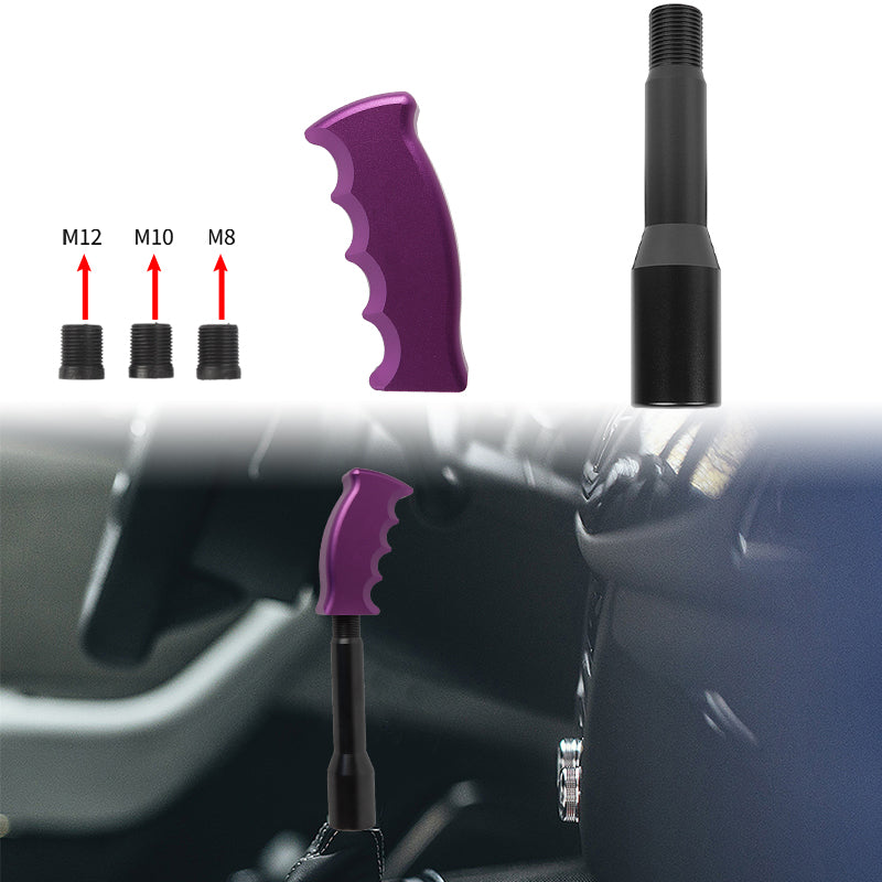 Brand New Universal Purple Aluminum Slotted Pistol Grip Handle Manuel Gear Stick Shift Knob M8 M10 M12 & Black Shifter Extender Extension