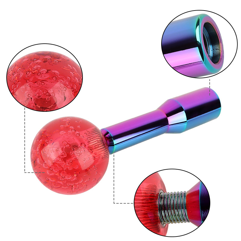 BRAND NEW UNIVERSAL V2 CRYSTAL BUBBLE RED ROUND BALL SHIFT KNOB MANUAL CAR RACING GEAR M8 M10 M12 & Neo Chrome Shifter Extender Extension