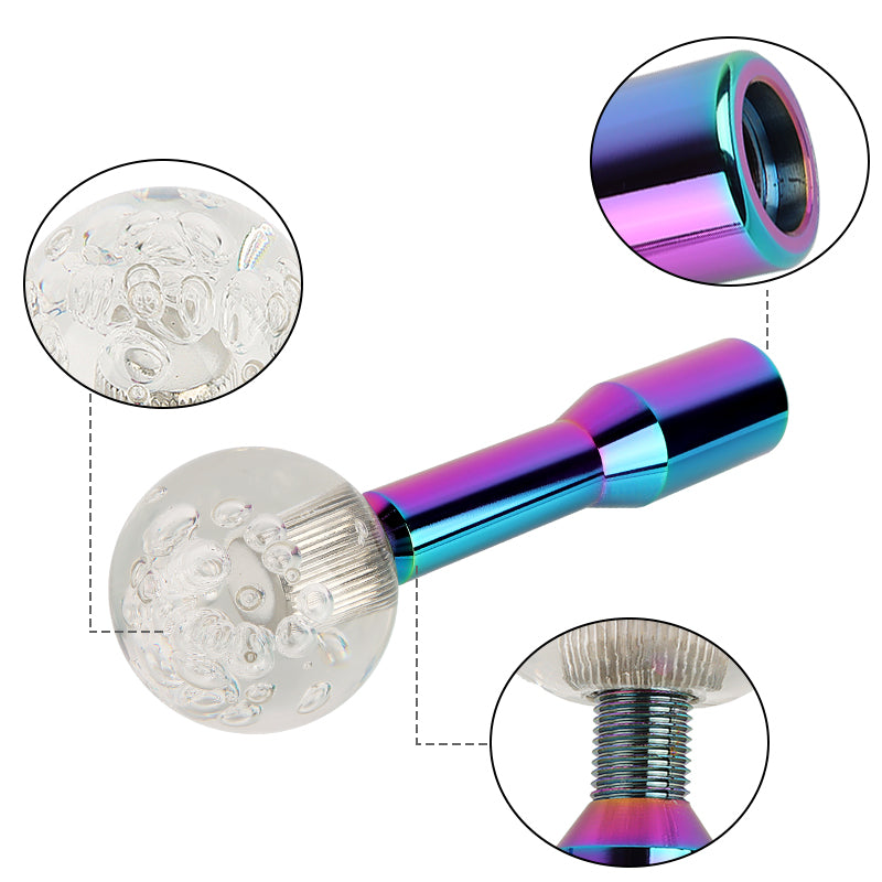 BRAND NEW UNIVERSAL V2 CRYSTAL BUBBLE CLEAR ROUND BALL SHIFT KNOB MANUAL CAR RACING GEAR M8 M10 M12 & Neo Chrome Shifter Extender Extension