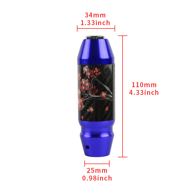 Brand New Universal Sakura Flowers Real Carbon Fiber Blue Aluminum Automatic Transmission Racing Gear Shift Knob