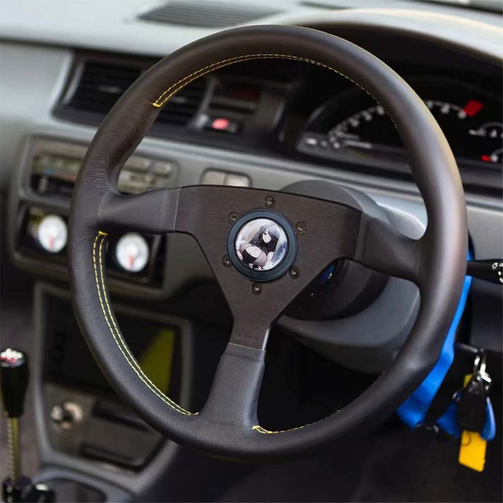 Brand New Universal Anime Hentai Car Horn Button Black Steering Wheel Center Cap