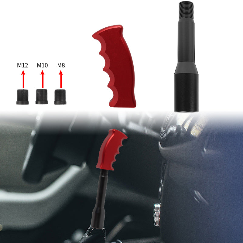 Brand New Universal Red Aluminum Slotted Pistol Grip Handle Manuel Gear Stick Shift Knob M8 M10 M12 & Black Shifter Extender Extension