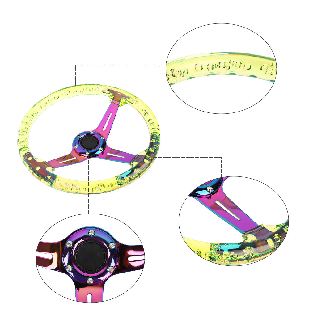 Brand New Universal JDM 6-Hole 350mm Deep Dish Vip Yellow Crystal Bubble Neo Spoke STEERING WHEEL