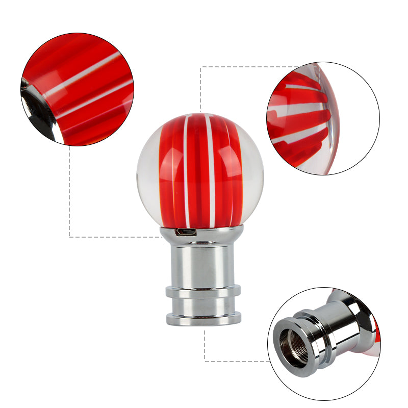 Brand New Universal Jdm Round Ball Crystal Clear Red Stripes Manual Car Racing Gear Shift Knob Shifter M12 M10 M8