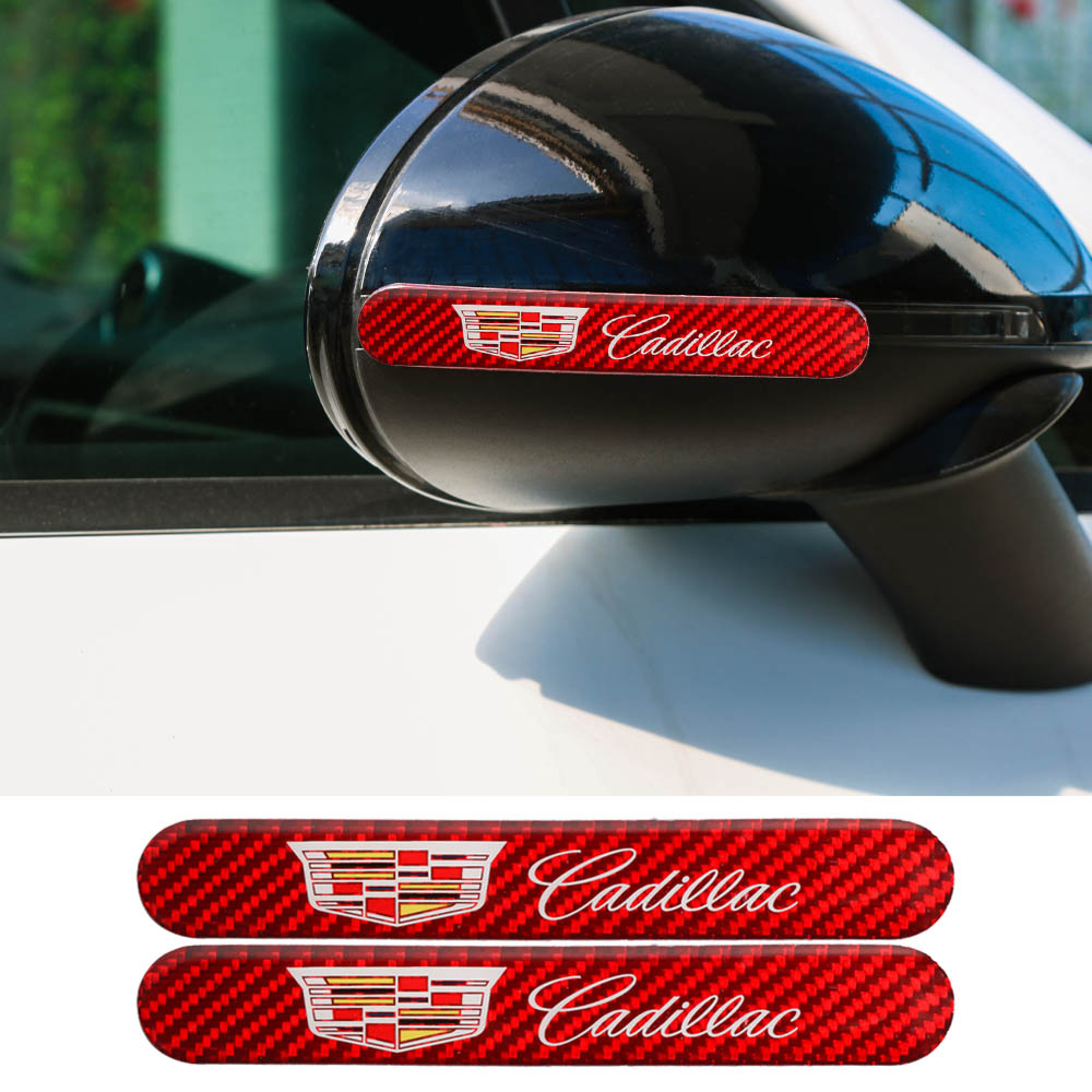 Brand New 2PCS Cadillac Real Carbon Fiber Red Car Trunk Side Fenders Door Badge Scratch Guard Sticker