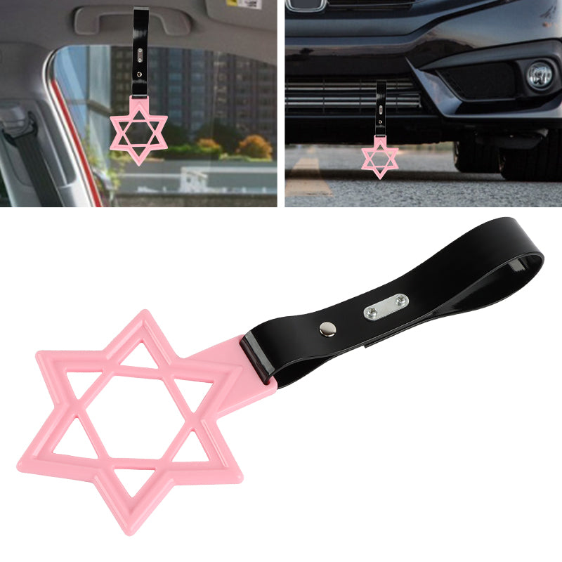 Brand New Hexagram Shaped Pink JDM TSURIKAWA Subway Bus Black Handle Strap Charm Drift