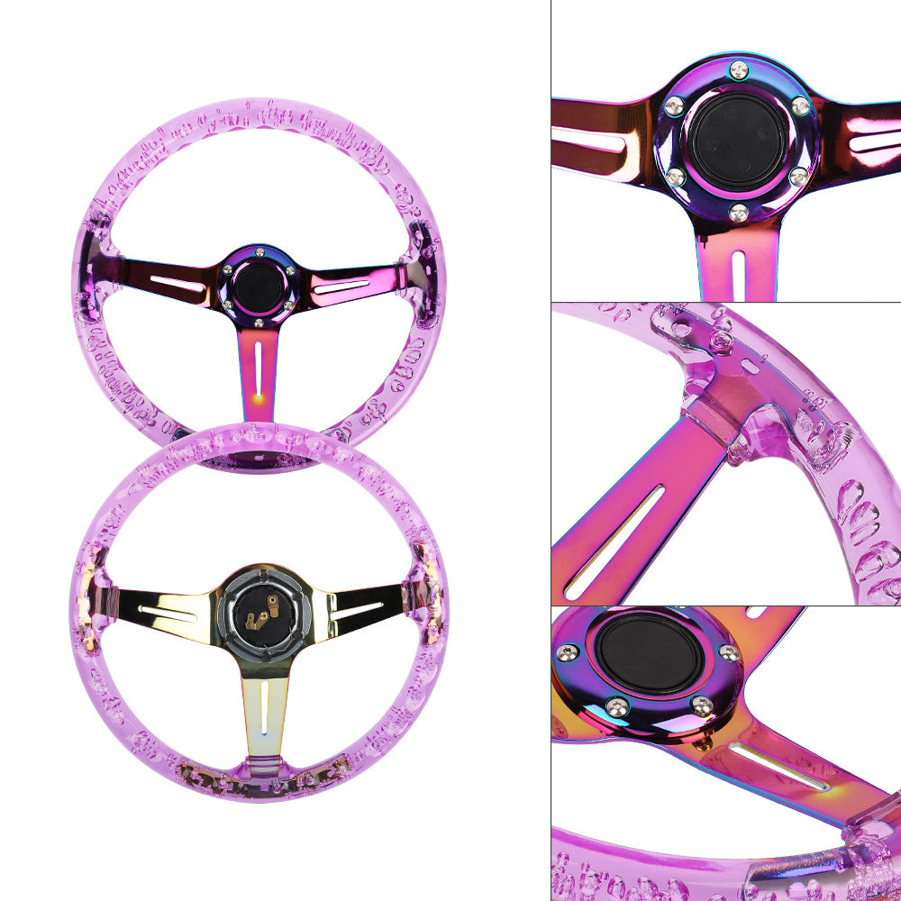 Brand New Universal 6-Hole 350mm Deep Dish Vip Purple Crystal Bubble Neo Spoke Steering Wheel