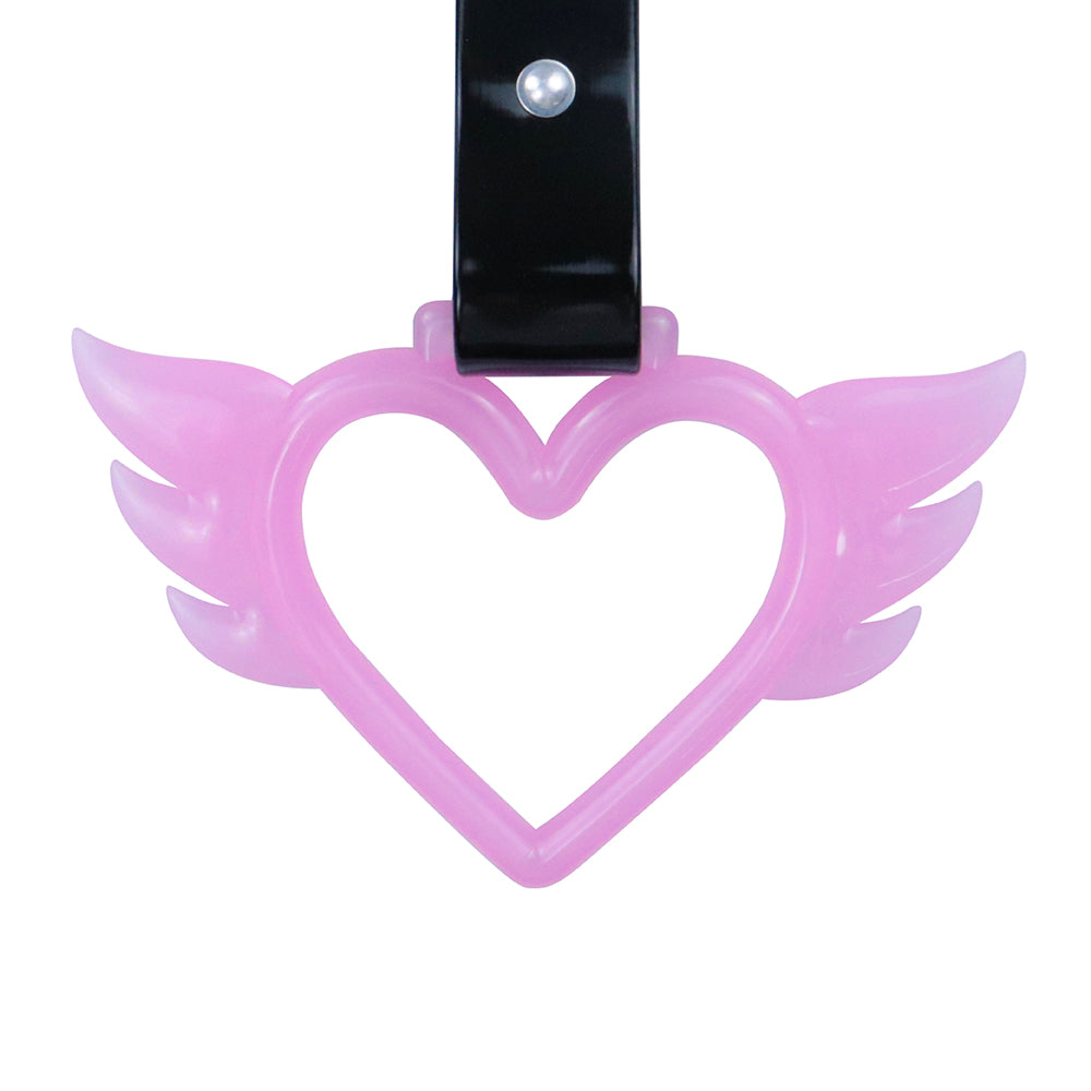 Brand New Angel Wing Heart Pink Glow In The Dark JDM TSURIKAWA Ring Subway Train Bus Handle Black Strap Charm Drift