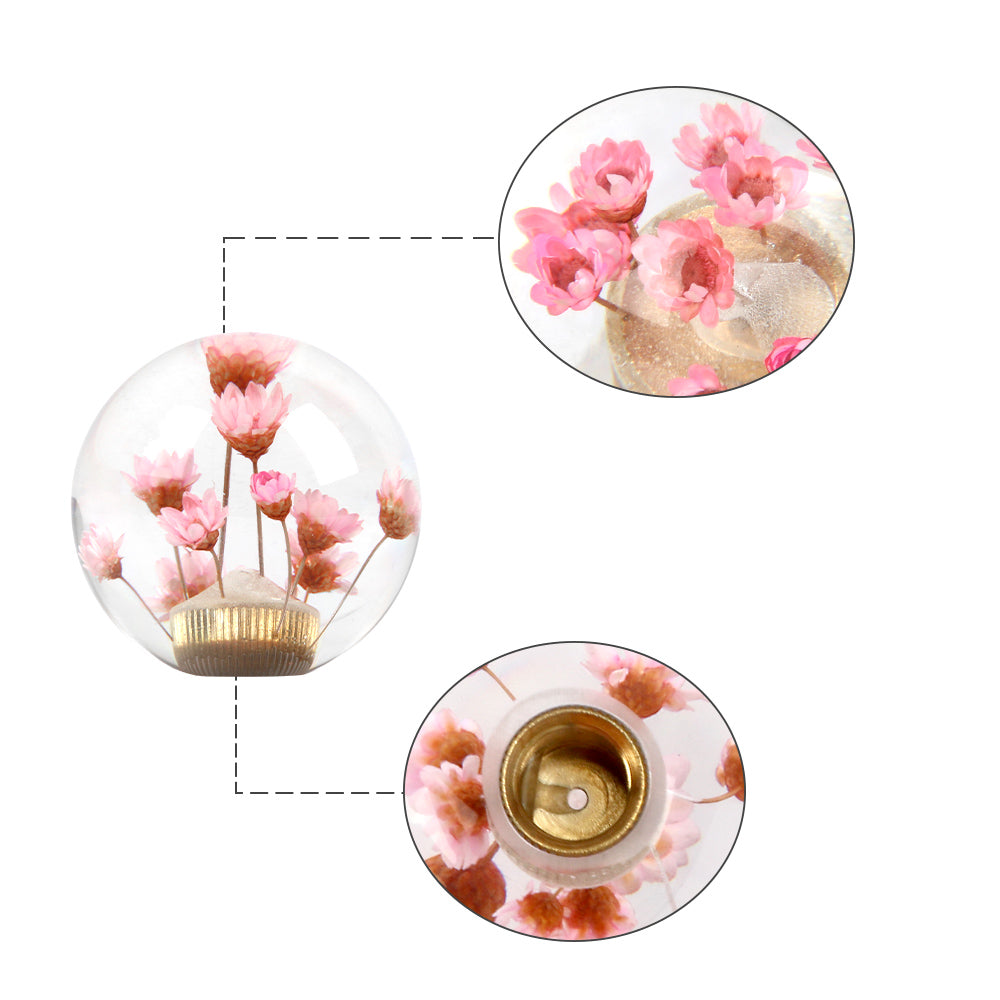 Brand New Universal Round Ball Crystal Clear Pink Flowers Manual Gear Shift Knob Shifter M8 M10 M12