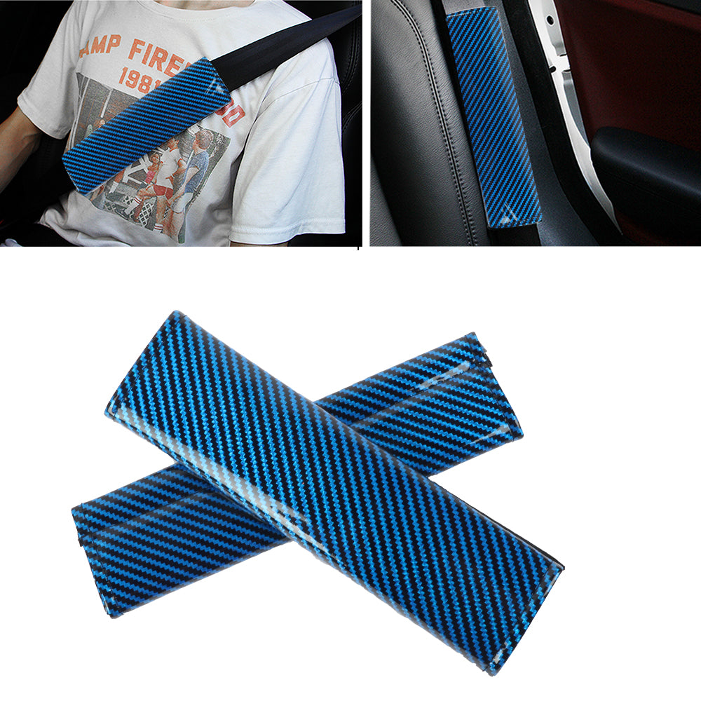 Brand New Universal 2PCS Blue Carbon Fiber Look Car Seat Belt Covers Shoulder Pad